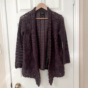 Crochet Open-Front Boho Sweater Dark Brown S/M